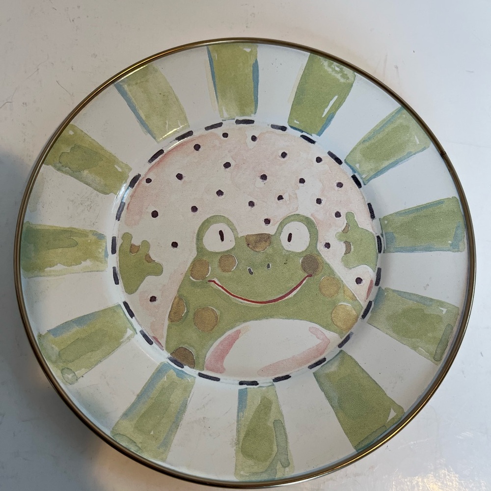 Vintage MacKenzie-Childs Enamelware Child's 3-Piece Dinner Set Frog Design - Picture 2 of 10